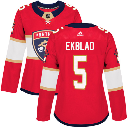 Adidas Florida Panthers #5 Aaron Ekblad Red Home Authentic Women Stitched NHL Jersey